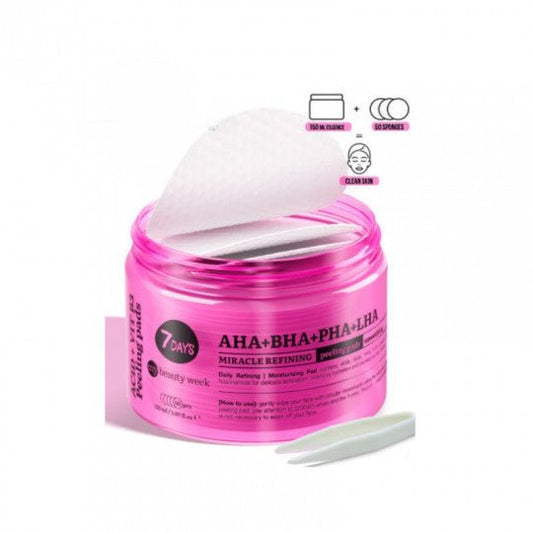 7 DAYS My Beauty Week šveičiamieji veido padeliai AHA+BHA+PHA+LHA, 50 vnt., 150 ml - veidui - Damų Kampelis