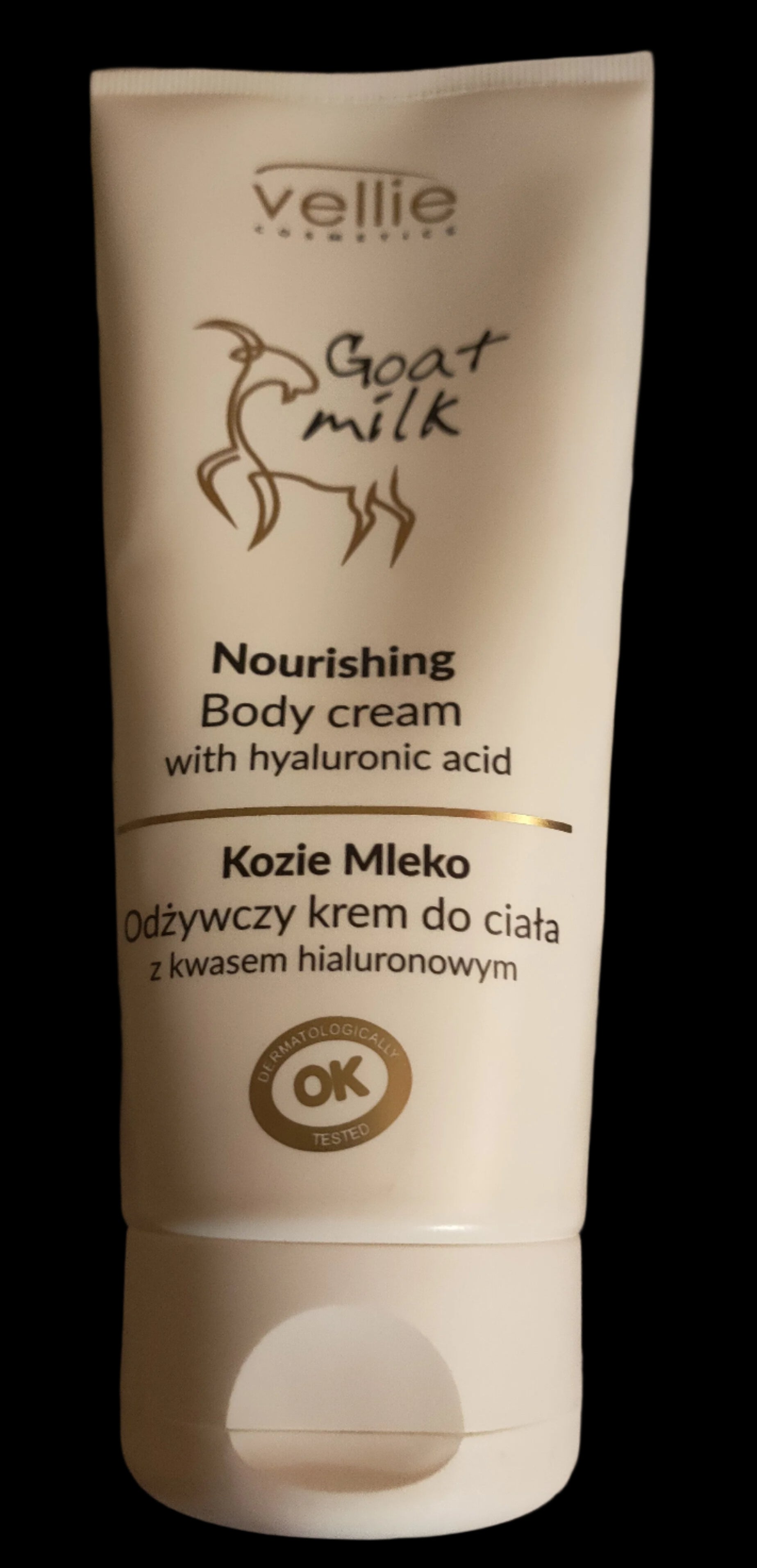 VELLIE Ožkos pieno maitinamasis kūno kremas su hialurono rūgštimi, 200 ml.