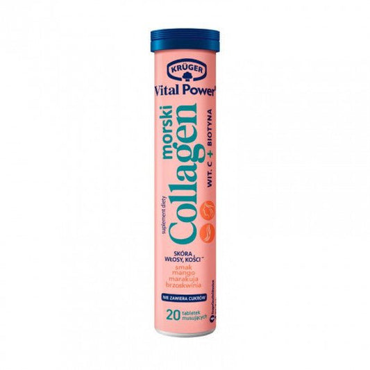 KRUGER Vital Power maisto papildas Jūrinis kolagenas su vitaminu C ir biotinu, 20 šnypščiųjų tablečių-sveikatai-Damų Kampelis