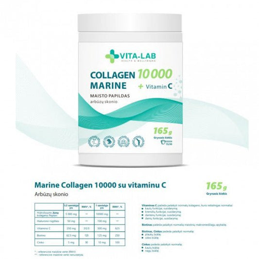 VITA - LAB Kolagenas marine 10000 + vitaminas C, 165 g.(Lietuviškas) - sveikatai - Damų Kampelis