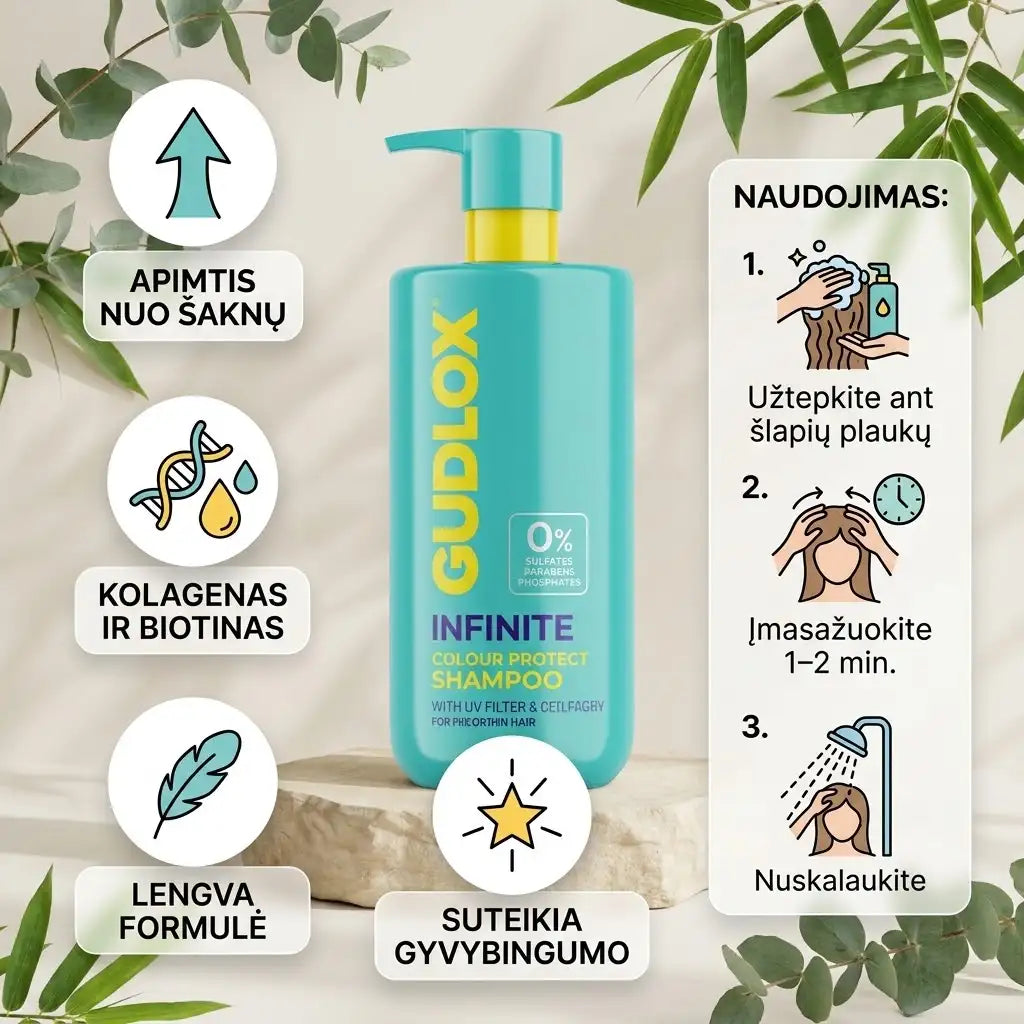 GUDLOX Plump Thickening Shampoo – apimties šampūnas su kolagenu ir biotinu, 400 ml infografikas