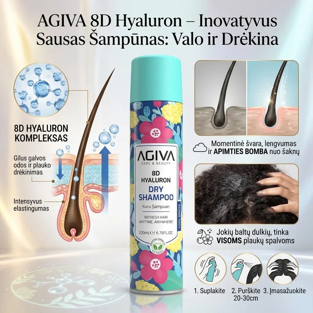 AGIVA sausas šampūnas 8D Hyaluron, 200ml.-Plaukams-Damų Kampelis