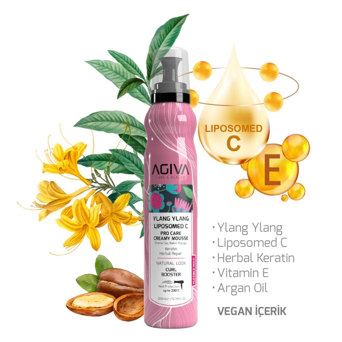 AGIVA plaukų putos Ylang Ylang Lipozom C Pro Care , 200 ml.