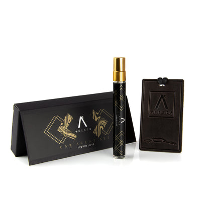 ASScents kvapų rinkinys automobiliui Velvet. Natūralios odos kortelė+10 ml purškiklis - kvapai - Damų Kampelis