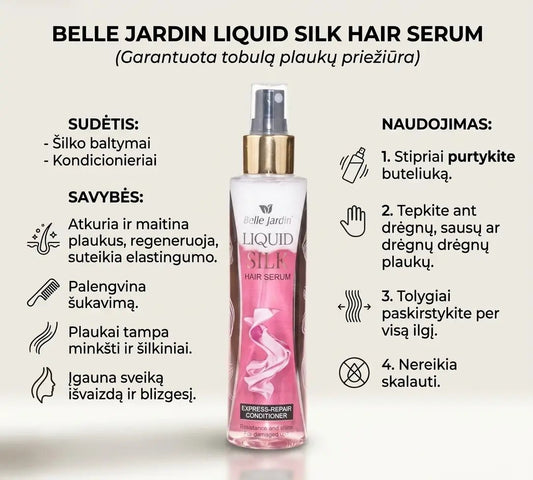 Belle Jardin skystas plauką atgaivinantis šilko serumas, 160 ml.-Plaukams-Damų Kampelis