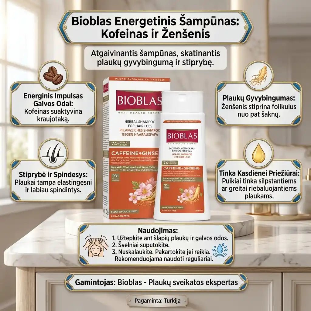 Bioblas energetinis šampūnas su kofeinu ir ženšeniu, 360 ml-Plaukams-Damų Kampelis