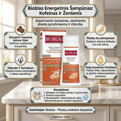 Bioblas energetinis šampūnas su kofeinu ir ženšeniu, 360 ml-Plaukams-Damų Kampelis