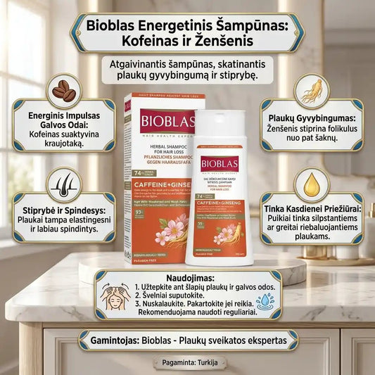 Bioblas energetinis šampūnas su kofeinu ir ženšeniu, 360 ml-Plaukams-Damų Kampelis