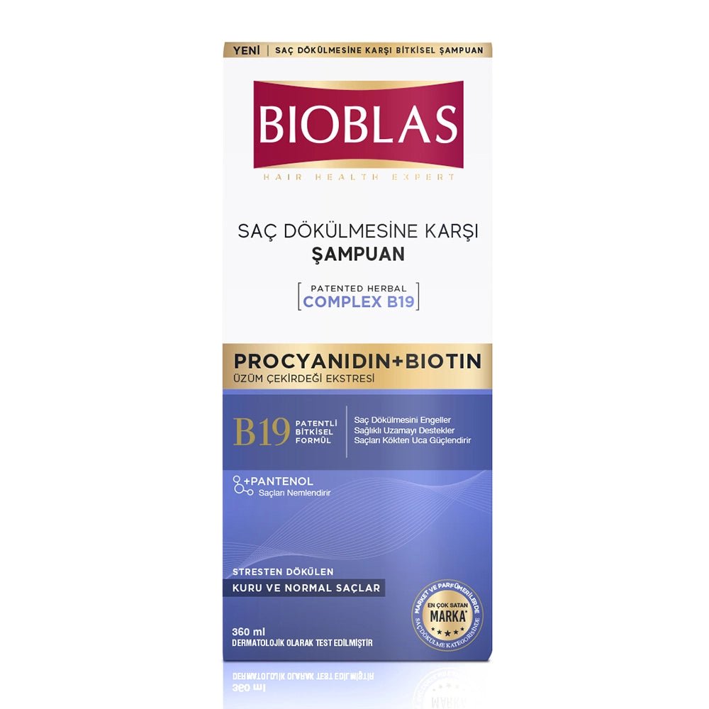 Bioblas šampūnas nuo plaukų slinkimo su procianidinu ir biotinu, sausiems ir normaliems plaukams, 360 ml-Plaukams-Damų Kampelis