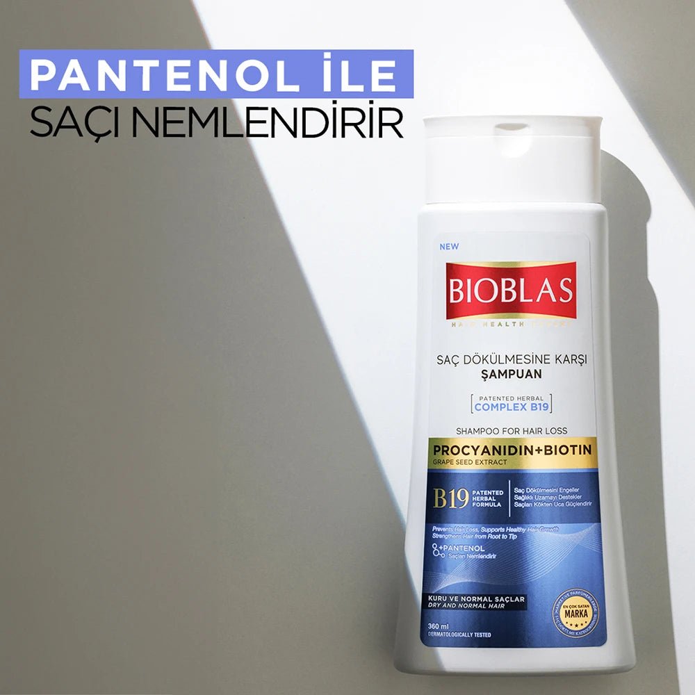 Bioblas šampūnas nuo plaukų slinkimo su procianidinu ir biotinu, sausiems ir normaliems plaukams, 360 ml-Plaukams-Damų Kampelis