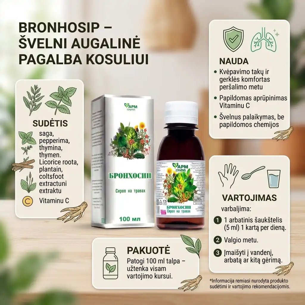 BRONHOSIP žolelių sirupas nuo kosulio, 100 ml-Sveikatai-Damų Kampelis