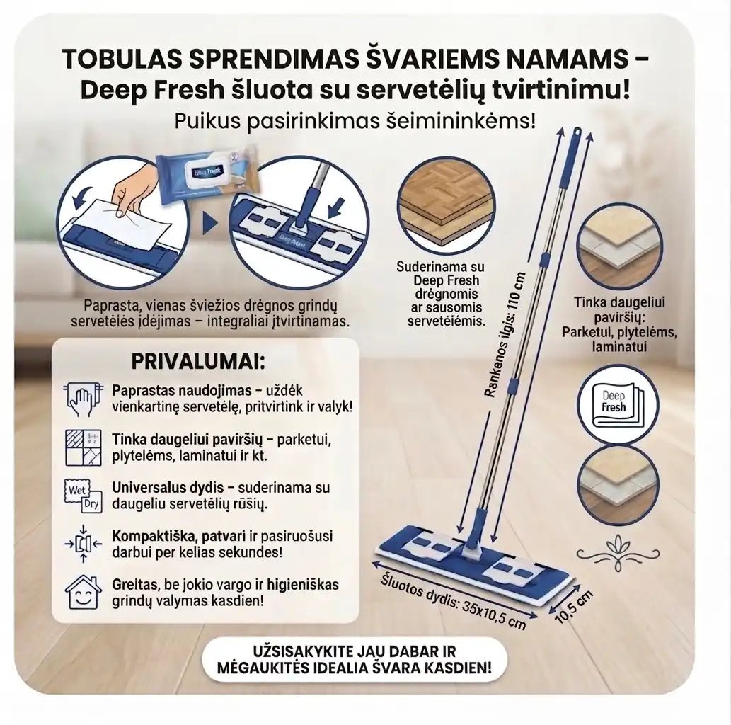 DEEP FRESH šluota su sistema drėgnoms grindų servetėlėms tvirtinti, 1 vnt.-Namams-Damų Kampelis