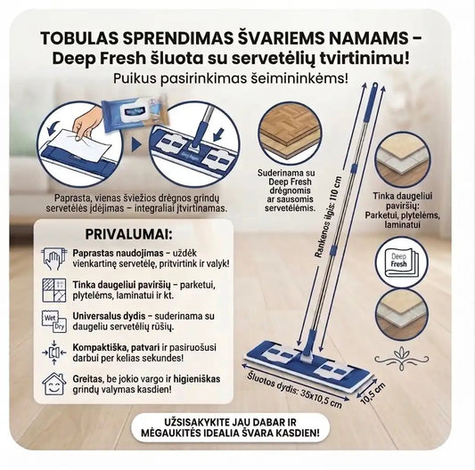 DEEP FRESH šluota su sistema drėgnoms grindų servetėlėms tvirtinti, 1 vnt.-Namams-Damų Kampelis