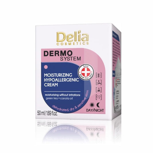 DELIA Dermo System kremas veidui hipoalerginis drėkinamasis išsausėjusiai ir jautriai odai, 50 ml - veidui - Damų Kampelis