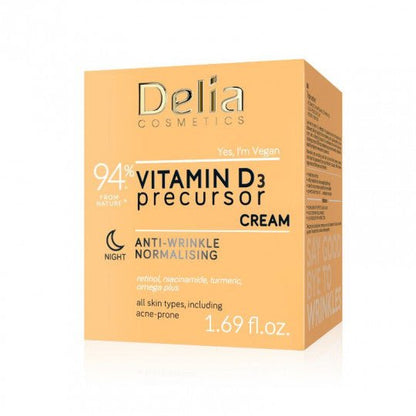 DELIA kremas veidui naktinis normalizuojantis Vitamin D3, 50 ml - veidui - Damų Kampelis