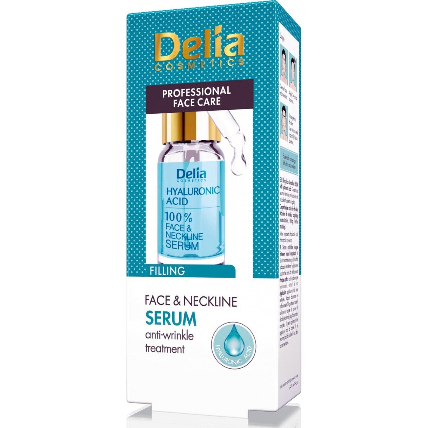 DELIA Professional Care Hialurono rūgšties serumas veidui, kaklui ir dekoltė nuo raukšlių 10 ml. - veidui-Damų Kampelis