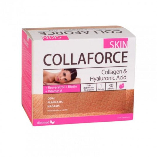DIETMED COLLAFORCE SKIN kolagenas odai, plaukams, nagams, 30 x 8,1 g-Sveikatai-Damų Kampelis