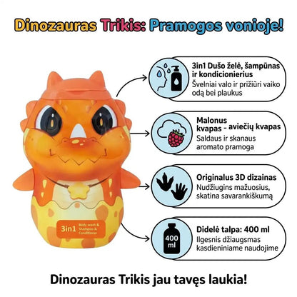 EDG dušo želė, šampūnas ir kondicionierius 3in1 Dinozauras Trikis 3D, 400 ml-Plaukams-Damų Kampelis