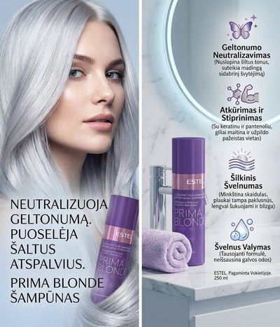 ESTEL Prima Blonde šampūnas šaltiems blondinės atspalviams, 250 ml-Plaukams-Damų Kampelis