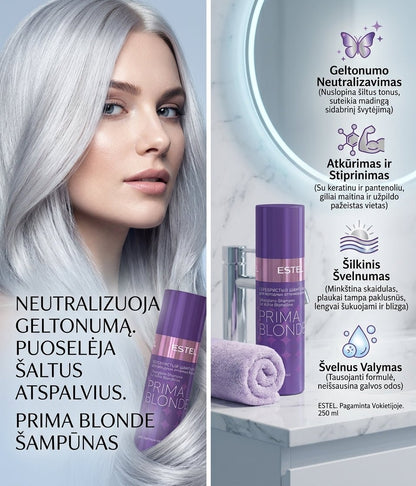 ESTEL Prima Blonde šampūnas šaltiems blondinės atspalviams, 250 ml-Plaukams-Damų Kampelis