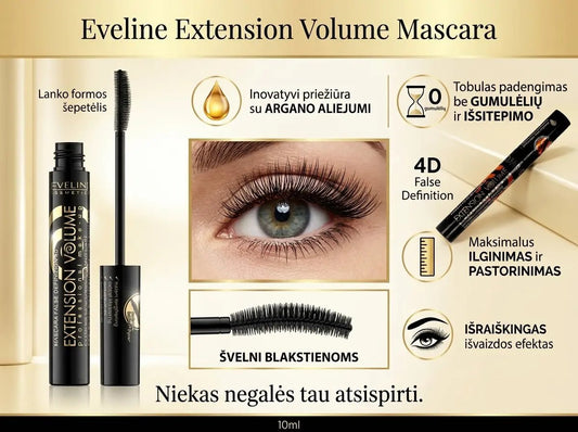 Eveline Mascara Extension Volume ilginantis ir storinantis blakstienų tušas 10ml.-Veidui-Damų Kampelis