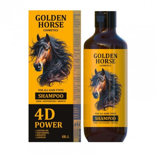 GOLDEN HORSE šampūnas visų tipų plaukams 4D Power, 400 ml. - plaukams - Damų Kampelis