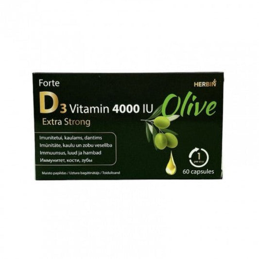 HERBIN D3 vitaminas 4000TV OLIVE Forte Extra Strong maisto papildas, 60 kapsulių-Sveikatai-Damų Kampelis