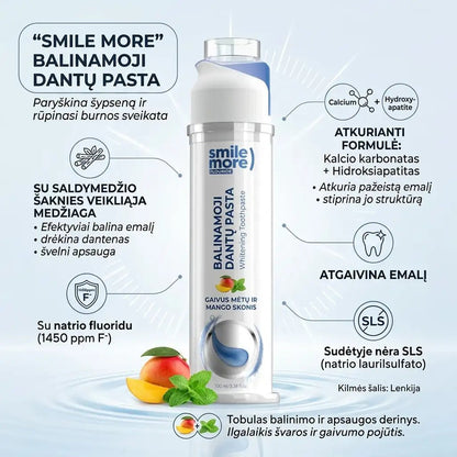 HISKIN Smile More Švelni dantų pasta jautriems dantims ir dantenoms su dozatoriumi, 100 ml.-Sveikatai-Damų Kampelis