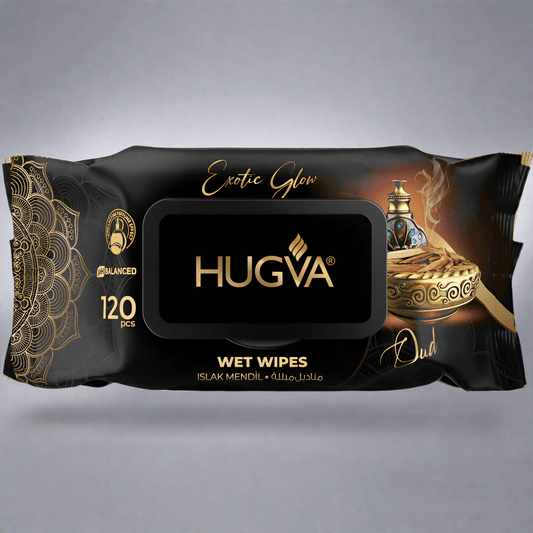 HUGVA servetėlės Exotic Glow kūnui, drėgnos 120 vnt.- kūnui - Damų Kampelis