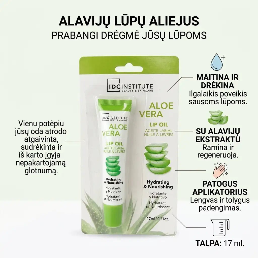 IDC INSTITUTE lūpų aliejus Alavijas (Aloe Vera), 17 ml-Lūpų priežiūra-Damų Kampelis