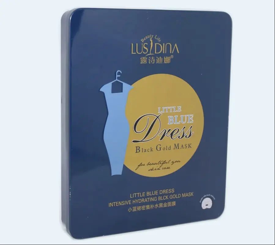 LUSIDINA Little Blue Dress Black Gold intensyviai drėkinanti lakštinė veido kaukė su mėlynių ekstraktu, 6 vnt. x 30 ml-Veidui-Damų Kampelis