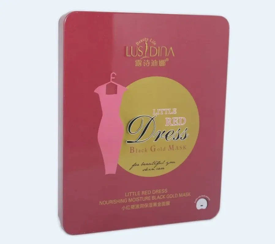 LUSIDINA Little Red Dress Black Gold maitinamoji-drėkinamoji lakštinė veido kaukė su rožių ekstraktu, 6 vnt. x 30 ml-Veidui-Damų Kampelis