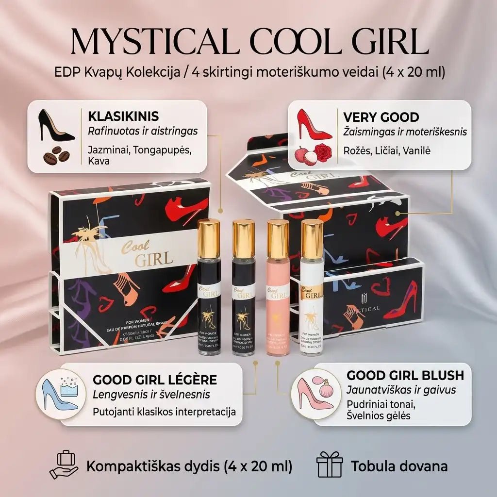 MYSTICAL COOL GIRL moteriškų kvepalų dovanų rinkinys/Carolina Herrera Good Girl imitacija, 4x20ml.-kvepalai-Damų Kampelis