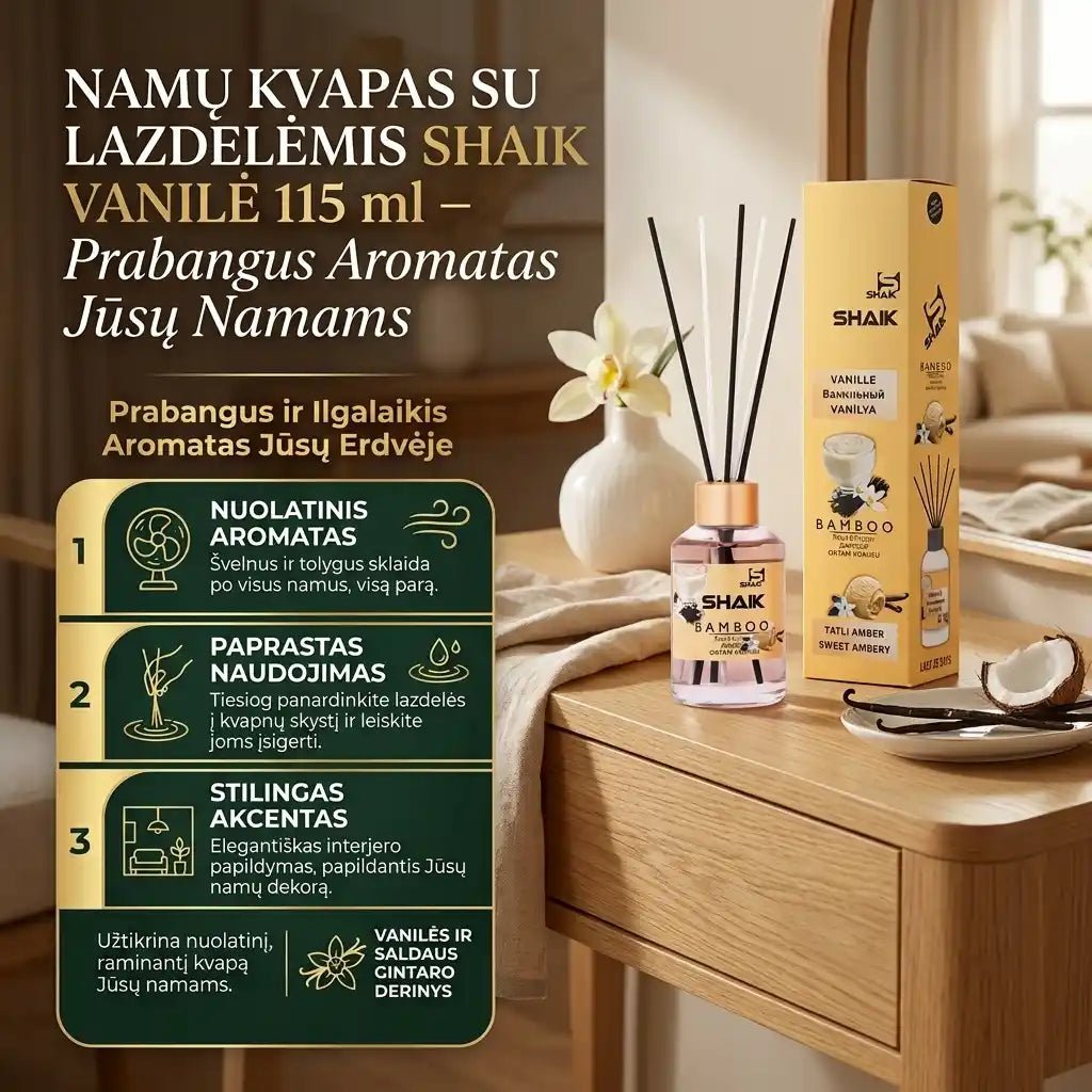 Namų kvapas su lazdelėmis SHAIK VANILĖ 115 ml.-Kvapai-Damų Kampelis