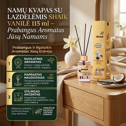 Namų kvapas su lazdelėmis SHAIK VANILĖ 115 ml.-Kvapai-Damų Kampelis