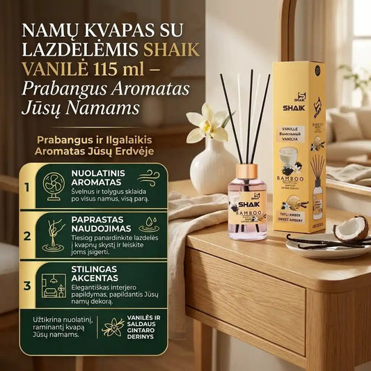 Namų kvapas su lazdelėmis SHAIK VANILĖ 115 ml.-Kvapai-Damų Kampelis