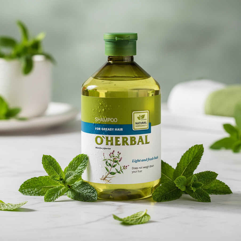 OHERBAL šampūnas riebiems plaukams su mėtos ekstraktu, 500 ml - plaukams - Damų Kampelis