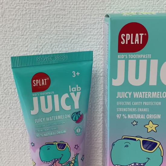 SPLAT Juicy Lab vaikiška dantų pasta Pear (kriaušių skonio), 55 ml video pristatymas
