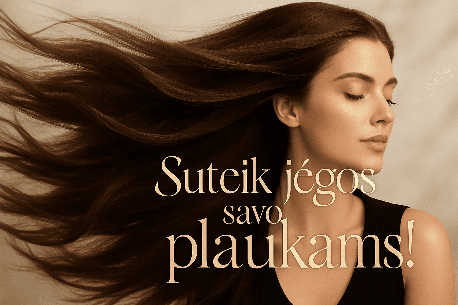 remove the products from picture and add text with fancy font. Text should be : Suteik jėgos savo plaukams!