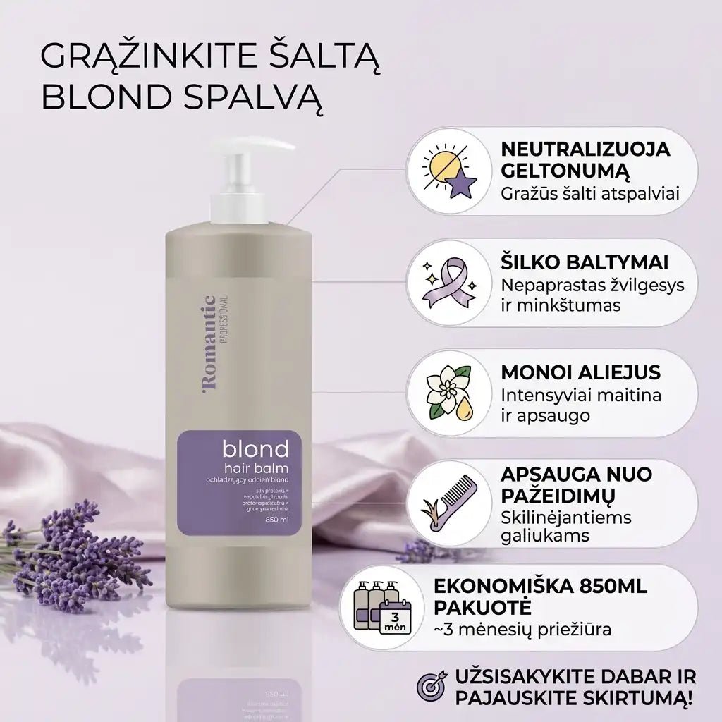ROMANTIC PROFESSIONAL balzamas šviesintiems plaukams su violetiniu pigmentu Blond, 850 ml-Plaukams-Damų Kampelis