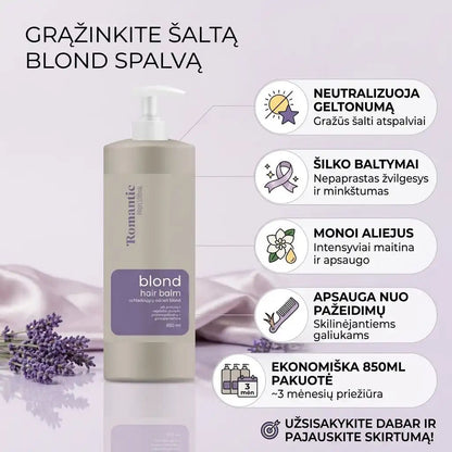 ROMANTIC PROFESSIONAL balzamas šviesintiems plaukams su violetiniu pigmentu Blond, 850 ml-Plaukams-Damų Kampelis
