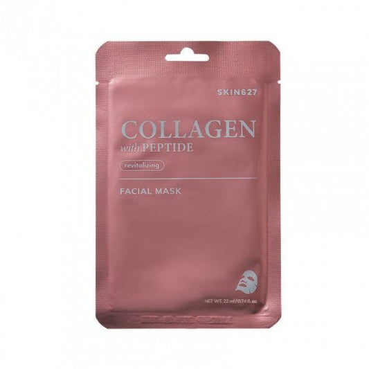 SKIN627 lakštinė veido kaukė gaivinamoji su kolagenu ir peptidais, 22 ml - veidui - Damų Kampelis