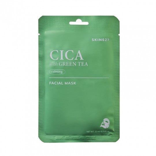 SKIN627 lakštinė veido kaukė raminamoji su cica ir žaliąja arbata, 22 ml - veidui - Damų Kampelis