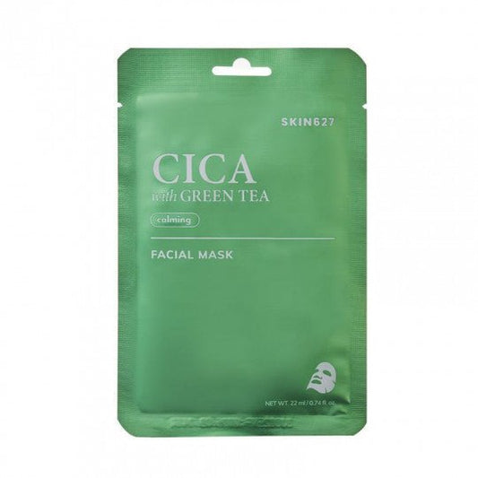 SKIN627 lakštinė veido kaukė raminamoji su cica ir žaliąja arbata, 22 ml - veidui - Damų Kampelis