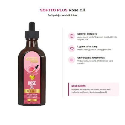 SOFTTO PLUS Rožių aliejus veidui ir kūnui, 100 ml-Veidui ir kūnui-Damų Kampelis
