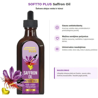 SOFTTO PLUS Šafrano aliejus veidui ir kūnui, 100 ml-Veidui ir kūnui-Damų Kampelis