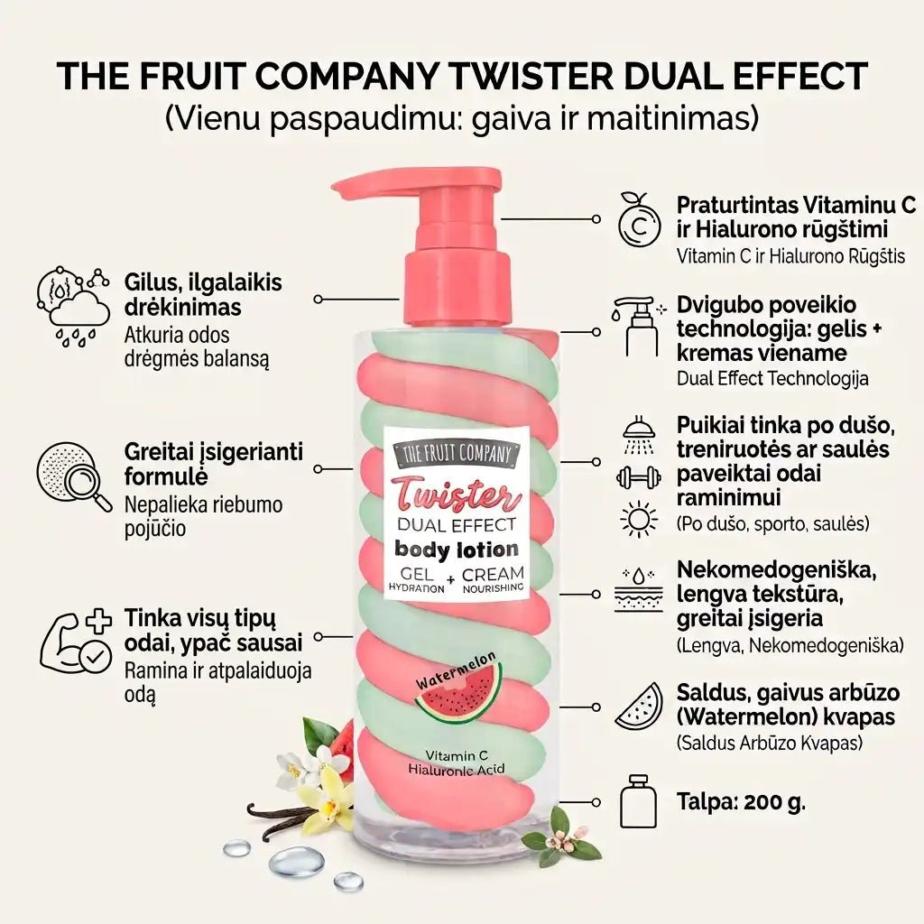 THE FRUIT COMPANY Twister Dual Effect kūno losjonas Watermelon, 200 g-Kūnui-Damų Kampelis