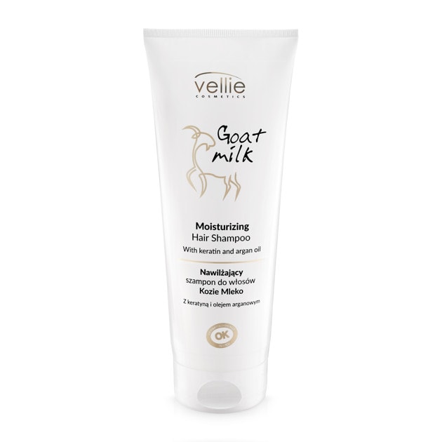 VELLIE COSMETICS Goat Milk drėkinamasis plaukų šampūnas, 250 ml – su keratinu ir argano aliejumi - plaukams - Damų Kampelis