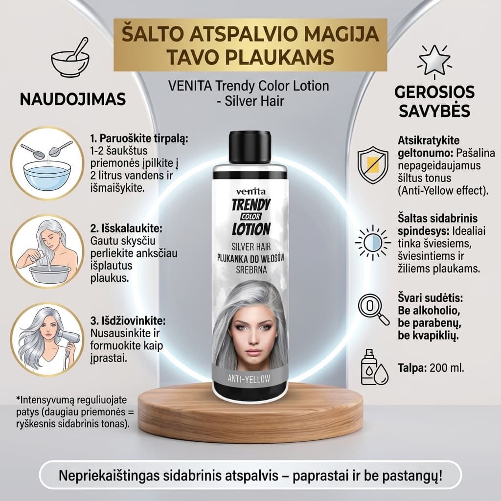 Venita Trendy Color Lotion plaukų skalavimo priemonė 200 ml. - Sidabriniai plaukai-Plaukams-Damų Kampelis