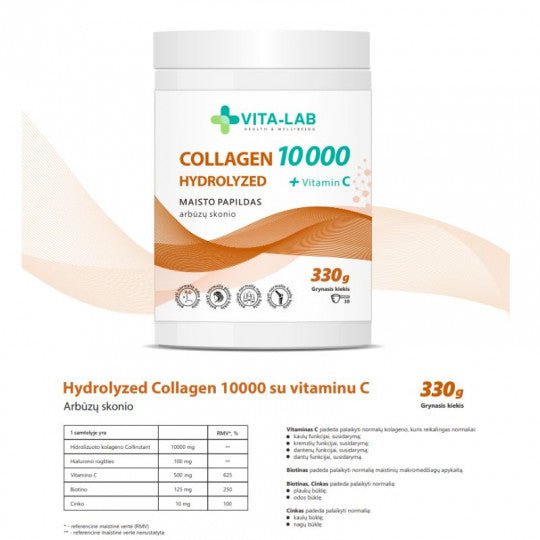 VITA-LAB Kolagenas hidrolizuotas 10000 + vitaminas C, 330 g.(Lietuviškas) - sveikatai - Damų Kampelis